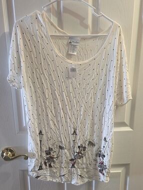 Disney White Polka Dot Minnie & Mickey Scoop Neck Tee